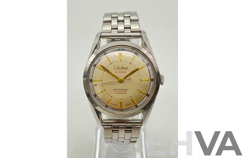 Vintage Lavina Twenty One Jewels Wrist Watch, Duraloy Incabloc, Swiss Made