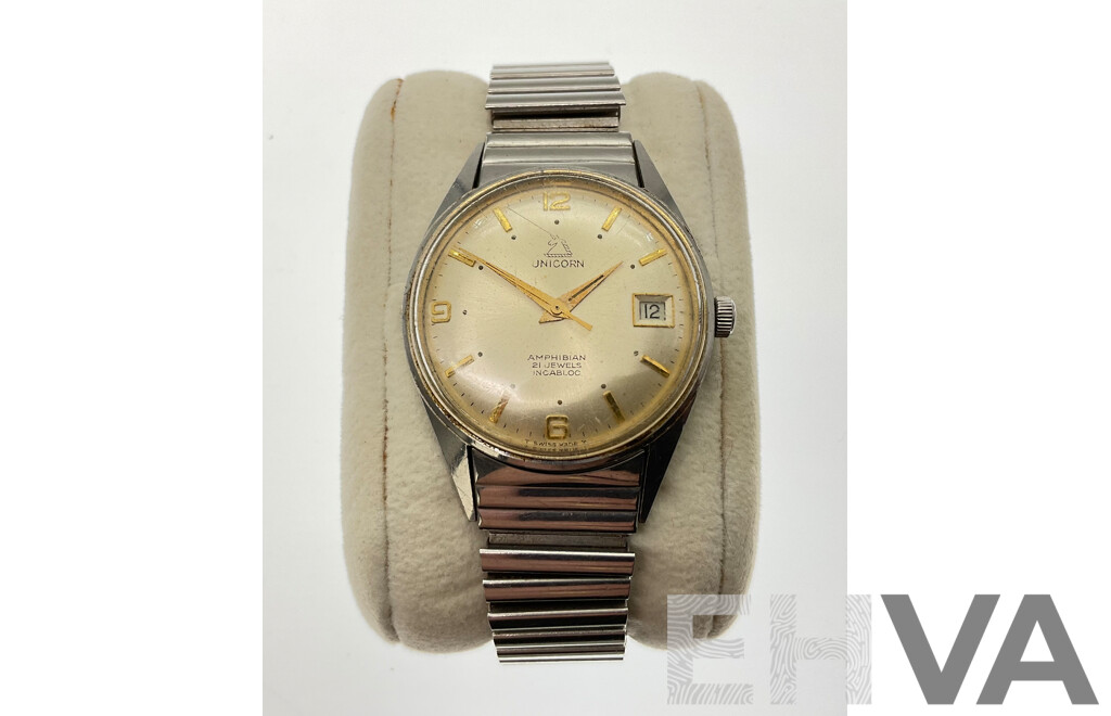 Men's Unicorn Amphibian Twenty One Jewels Wrist Watch, Swiss Made