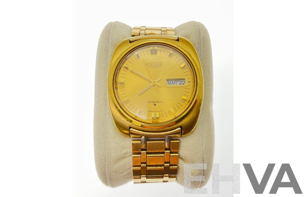 Seiko Automatic DX Twenty Five Jewels Wrist Watch with Date Function and Gold Filled Strap 6106 8600T