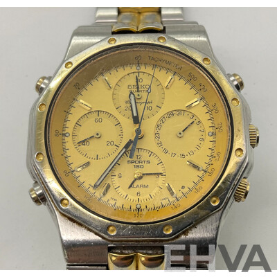 Men's Vintage Seiko Sports 150 Quartz Chronograph Alarm Wrist Watch 7T34-7A10