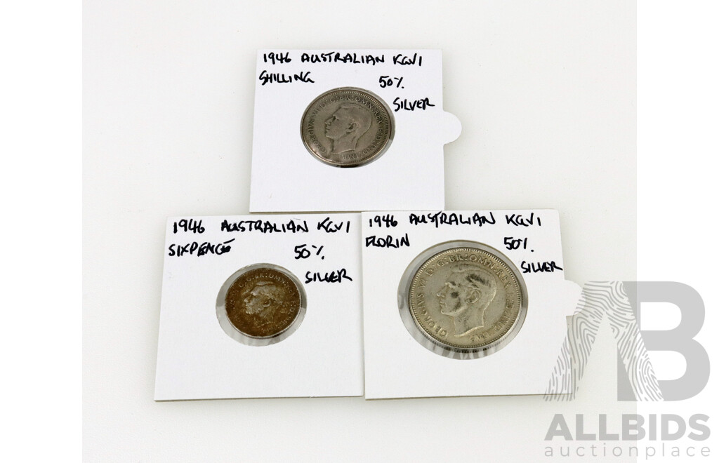 Australian 1946 Florin, Shilling and Sixpence .500 Silver