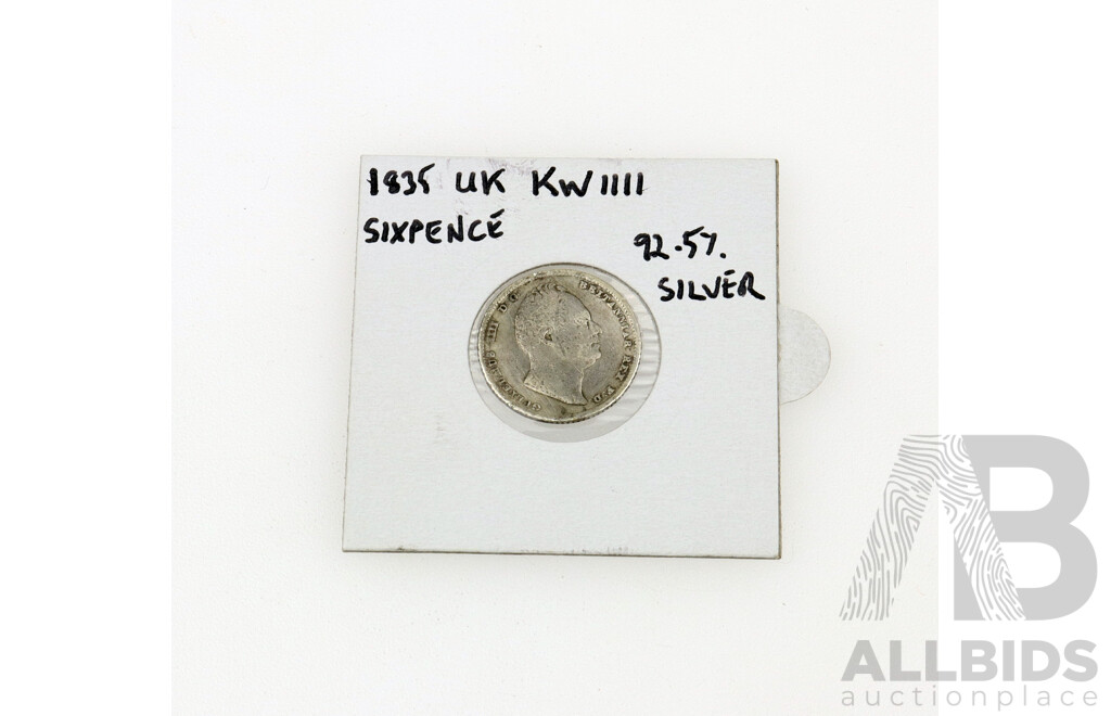 United Kingdom 1835 King William the Fourth Sixpence .925 Silver