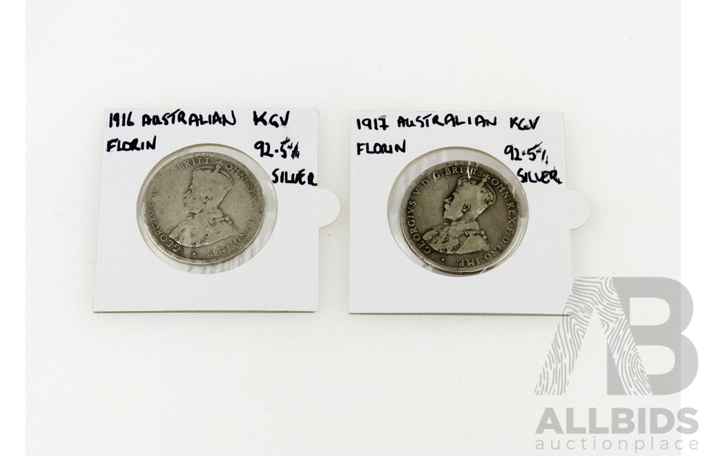 Australian 1916 and 1917 Florins .925 Silver