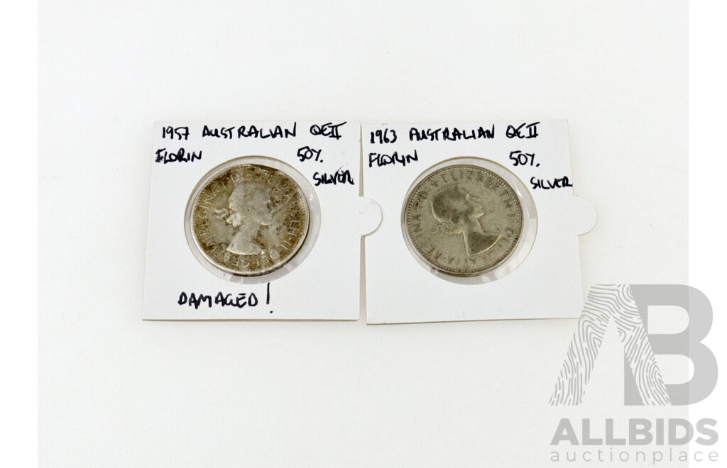 Australian 1957 and 1963 Florins .500 Silver