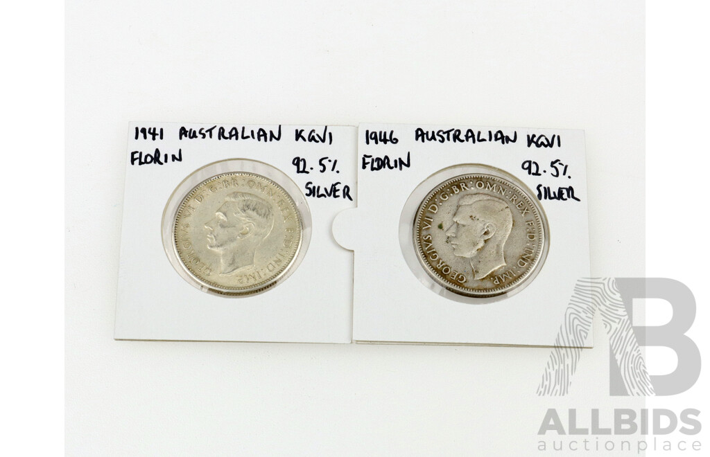 Australian 1941 and 1946 Florins .925 and .500 Silver