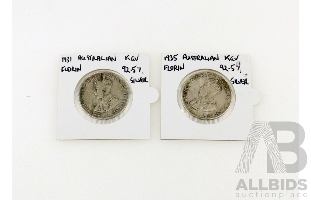 Australian 1931 and 1935 Florins .925 Silver