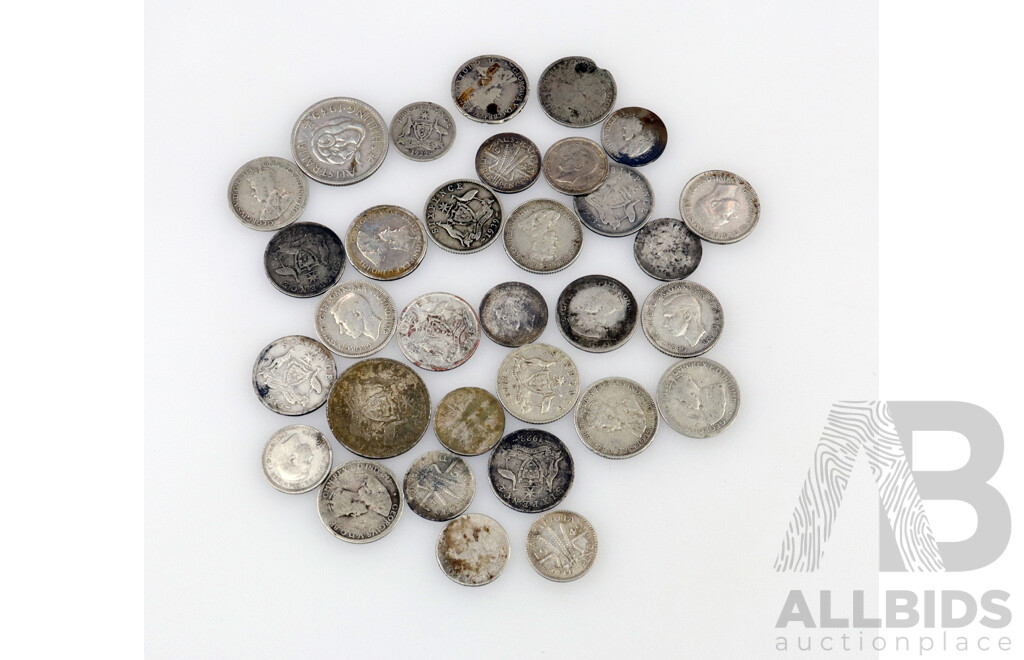 Australian Collection of KGV and KGVI Shillings (2) Sixpence (19) Threepence (11) .500 and .925 Silver