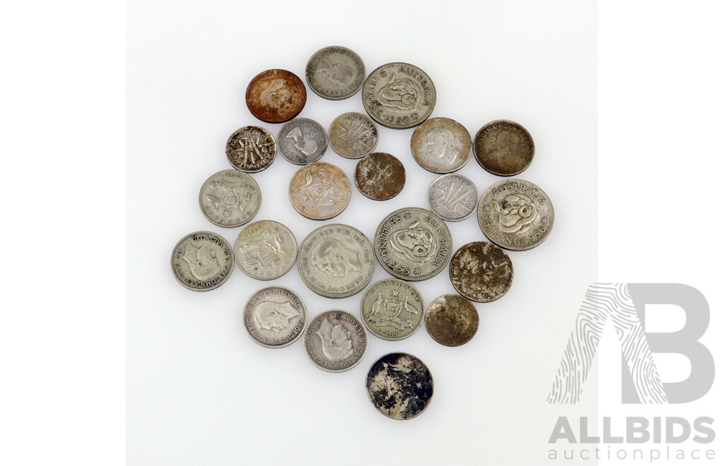 Australian Collection of KGVI and QE2 Shillings (4) Sixpence (13) Threepence (6) .500 Silver