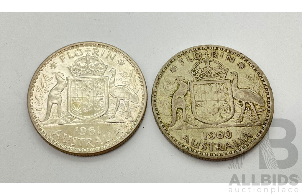 Australian Florins 1960 and 1961 .500 Silver (2)