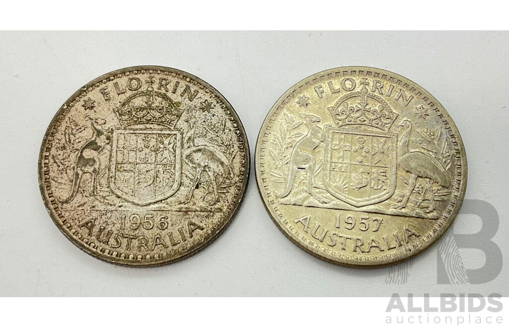 Australian Florins 1956 and 1957 .500 Silver (2)
