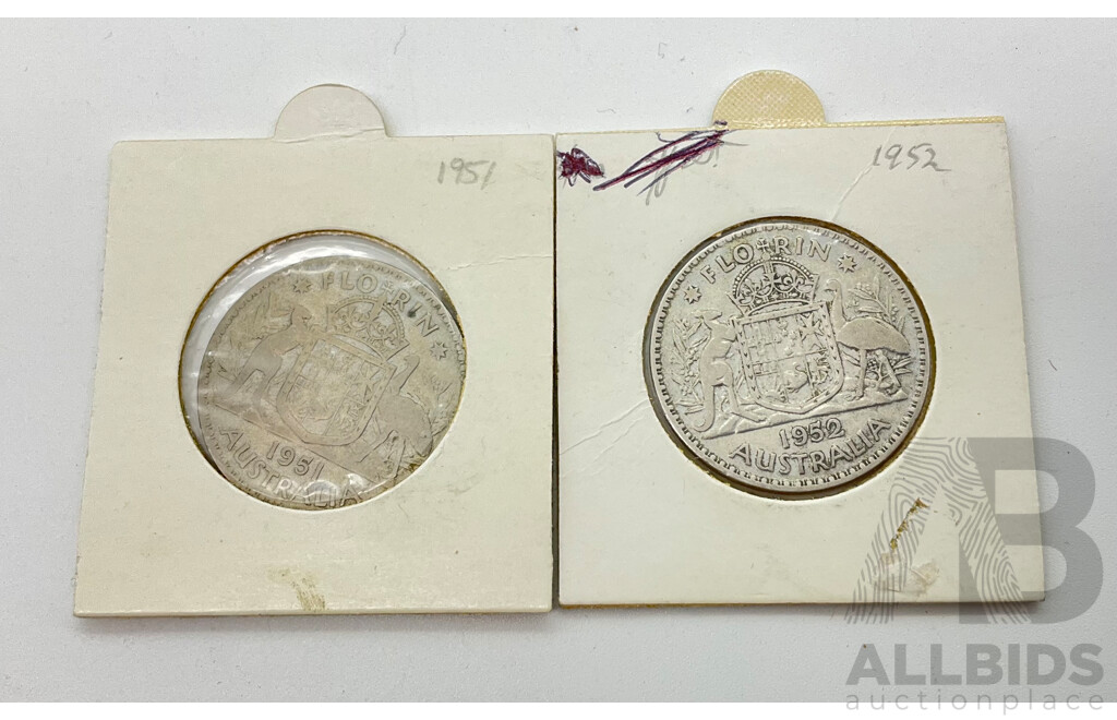 Australian Florins 1951 and 1952 .500 Silver (2)