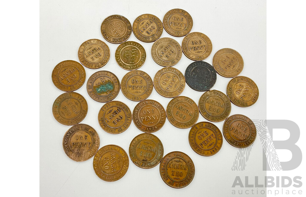 Australian KGV Pennies Consecutive Years 1921-1924, 1926, 1927 and 1929 (25)