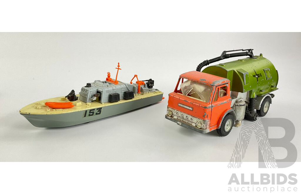 Vintage Dinky Toys Motor Patrol Boat and Johston Road Sweeper, Made in England