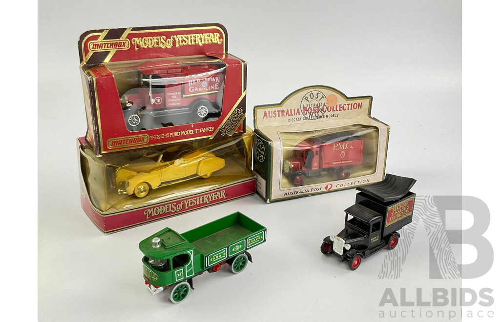 Three Matchbox Models of Yesteryear, Aust Post Collection PMG Truck and Days Gone Madame Tussauds Exhibition Truck