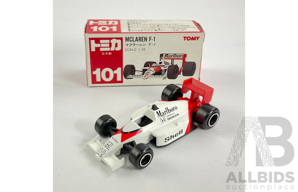 Boxed Vintage Tomica 101 Mclaren Formula One in Marlboro Livery, 1:55 Scale