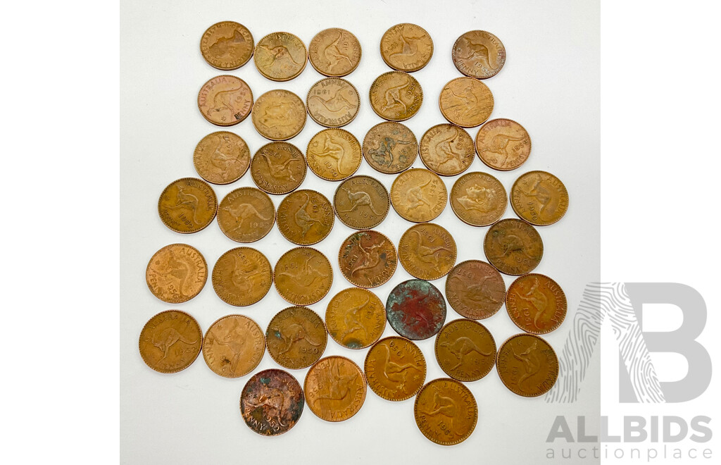 Australian KGVI and QE2 Pennies Consecutive Years 1951-1953 and 1955-1959 (42)