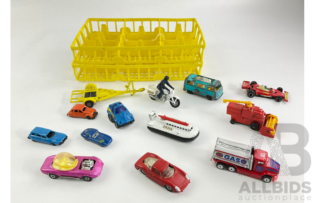 Collection of Vintage Diecast and Plastic Cars, Trucks Bikes Etc Including Matchbox, Husky and Majorette