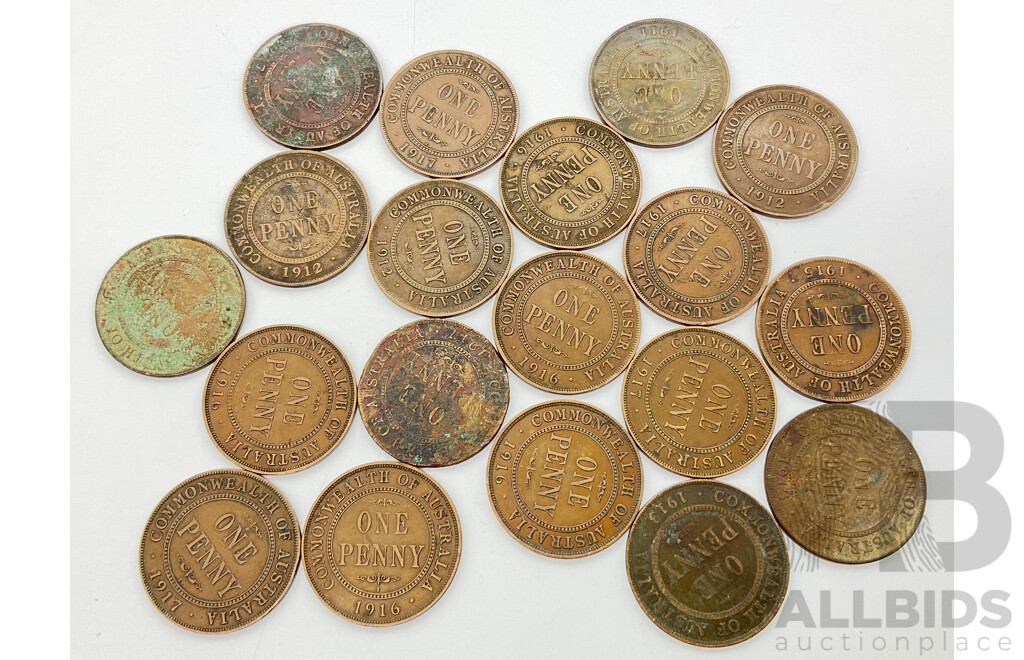 Australian KGV Pennies Consecutive Years 1911-1913 and 1915-1918 (19)