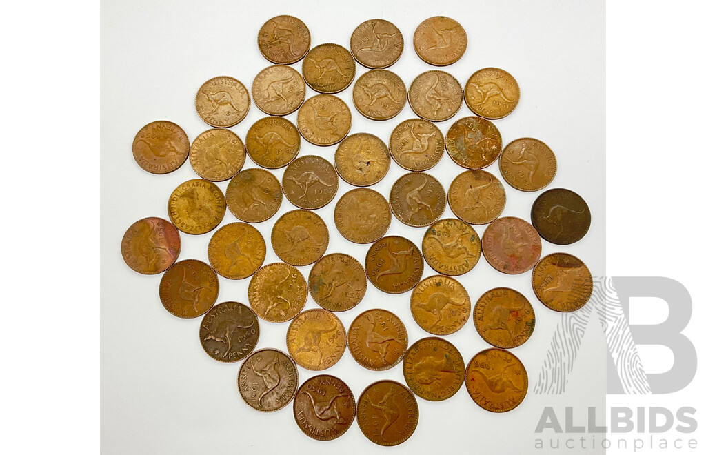 Australian KGVI and QE2 Pennies Consecutive Years 1950-1953 and 1955-1959 (44)