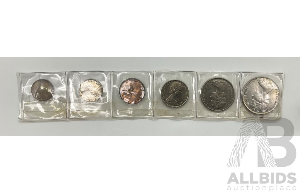 Australian 1966 Complete Coin Set Including Round Silver Fifty Cent Coin