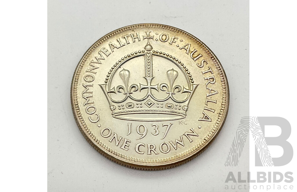 Australian 1937 Silver One Crown Coin, Likely UNC .925