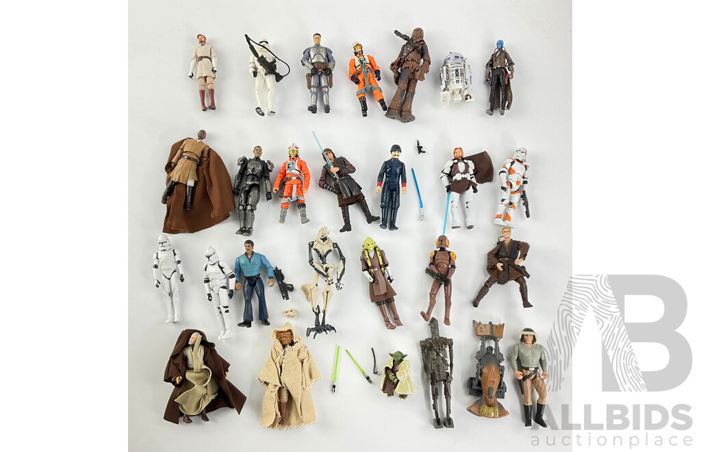 Collection of 1990's-2000's Star Wars Figures Including Yoda, Storm Trooper, Luke Sky Walker, Mace Windu, Rebel Fleet Trooper and More