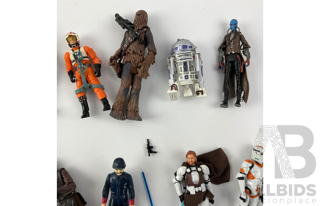 Collection of 1990's-2000's Star Wars Figures Including Yoda, Storm Trooper, Luke Sky Walker, Mace Windu, Rebel Fleet Trooper and More