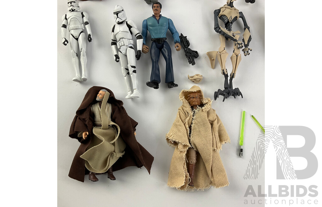 Collection of 1990's-2000's Star Wars Figures Including Yoda, Storm Trooper, Luke Sky Walker, Mace Windu, Rebel Fleet Trooper and More