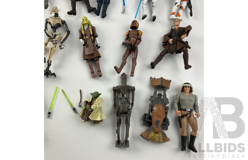 Collection of 1990's-2000's Star Wars Figures Including Yoda, Storm Trooper, Luke Sky Walker, Mace Windu, Rebel Fleet Trooper and More