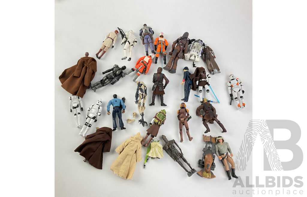 Collection of 1990's-2000's Star Wars Figures Including Yoda, Storm Trooper, Luke Sky Walker, Mace Windu, Rebel Fleet Trooper and More