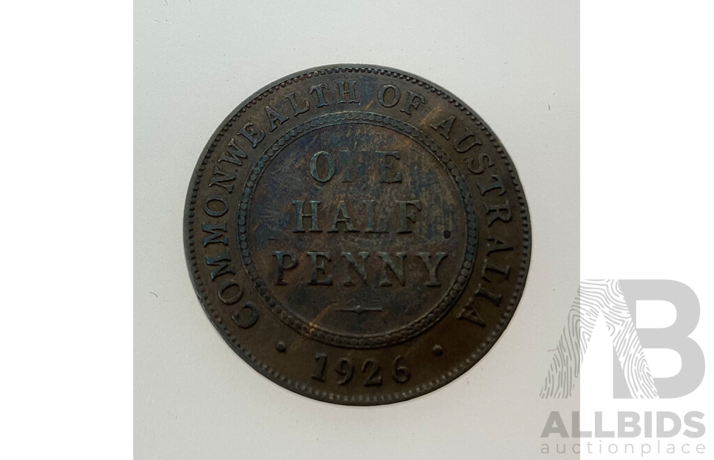 Australian 1926 Half Penny - Die Crack Through Crown