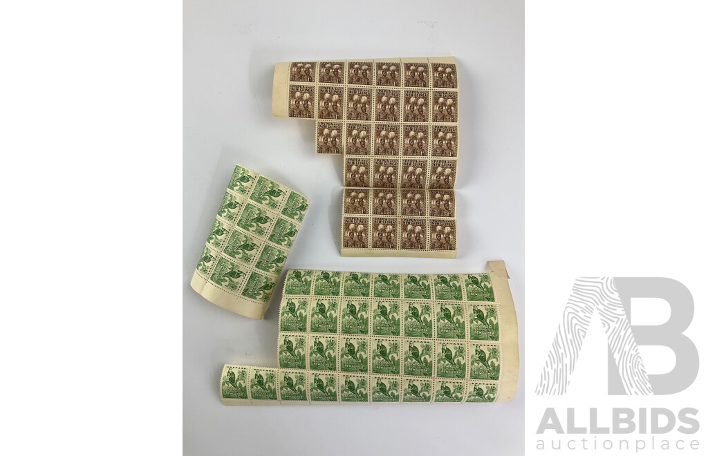 1950's Papua New Guinea Pre Decimal Stamp Sheets and Blocks Including One Penny Buka Headdress and Half Penny Tree Climbing Kangaroo