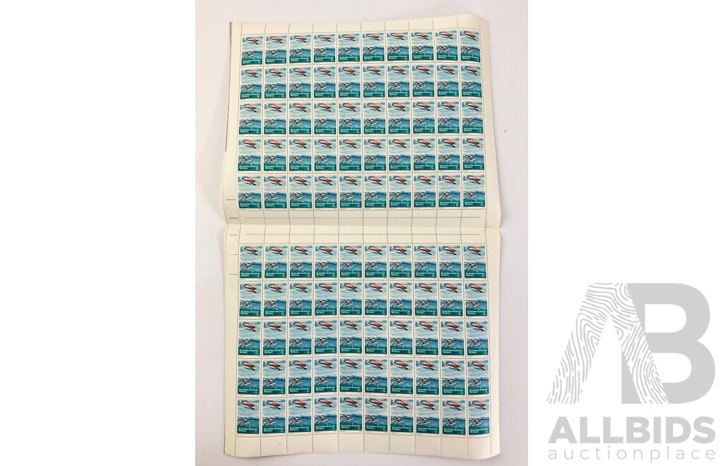 1973 Australian Antarctic Territories Eight Cent Stamp Sheets, Rymill's D.H Fox Moth 1934-37