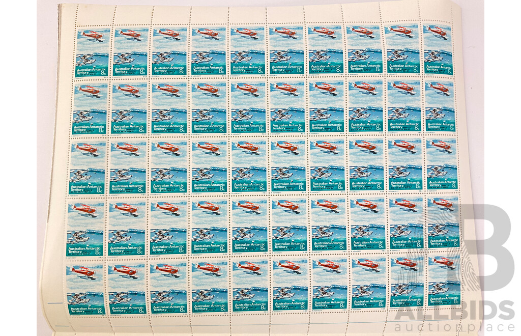 1973 Australian Antarctic Territories Eight Cent Stamp Sheets, Rymill's D.H Fox Moth 1934-37