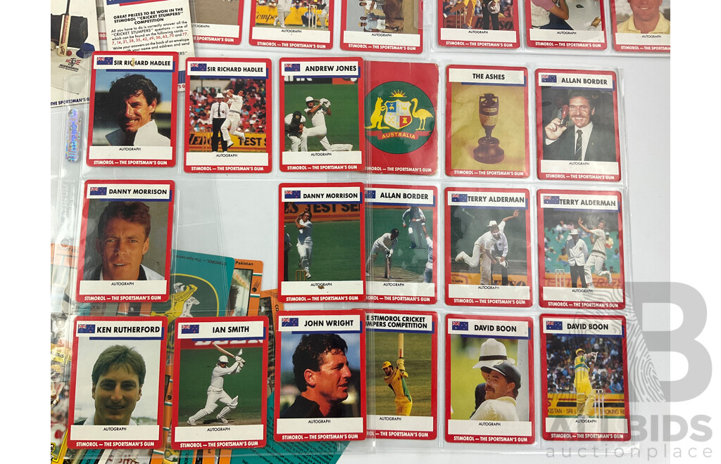 Vintage Scanlans, Buttercup and Stimorol Cricket Cards Including Imran Khan, David Boon, Curtley Ambrose, Vivian Richards, Greg Chapell, Wasim Akram and More