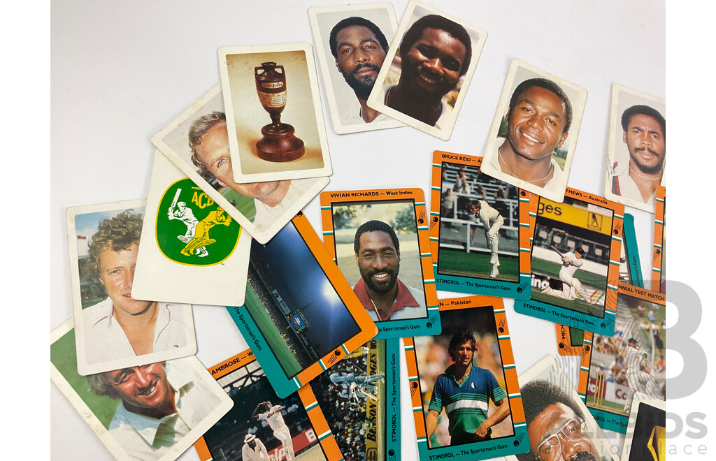 Vintage Scanlans, Buttercup and Stimorol Cricket Cards Including Imran Khan, David Boon, Curtley Ambrose, Vivian Richards, Greg Chapell, Wasim Akram and More