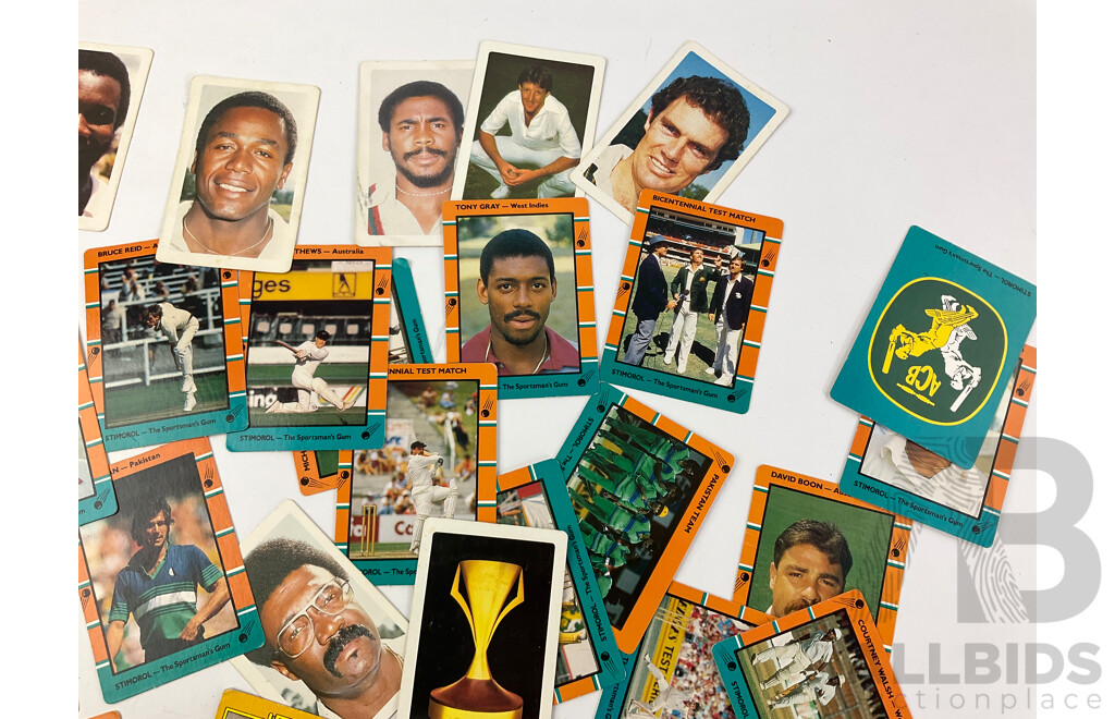 Vintage Scanlans, Buttercup and Stimorol Cricket Cards Including Imran Khan, David Boon, Curtley Ambrose, Vivian Richards, Greg Chapell, Wasim Akram and More