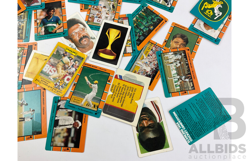 Vintage Scanlans, Buttercup and Stimorol Cricket Cards Including Imran Khan, David Boon, Curtley Ambrose, Vivian Richards, Greg Chapell, Wasim Akram and More