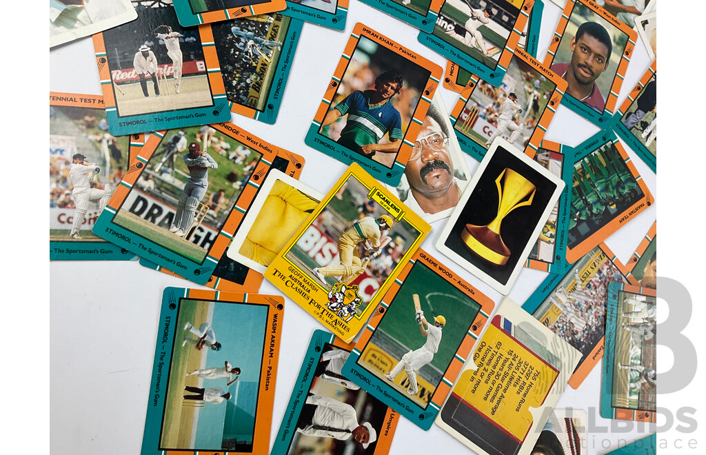 Vintage Scanlans, Buttercup and Stimorol Cricket Cards Including Imran Khan, David Boon, Curtley Ambrose, Vivian Richards, Greg Chapell, Wasim Akram and More