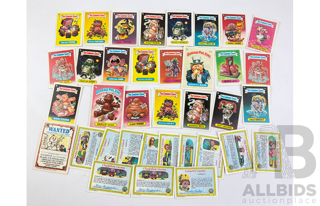 1980's Topps Garbage Pail Kids/Garbage Gang Collector Cards Including Slobby Robbe, Frigid Bridget, Loony Lenny, Heavin' Steven and More