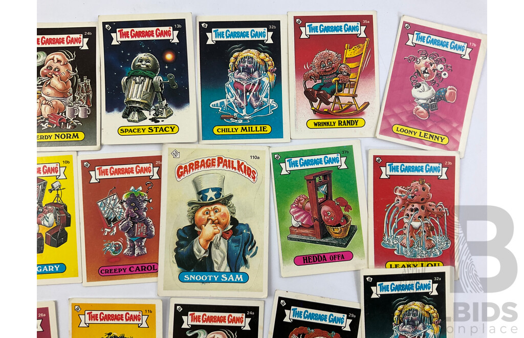 1980's Topps Garbage Pail Kids/Garbage Gang Collector Cards Including Slobby Robbe, Frigid Bridget, Loony Lenny, Heavin' Steven and More