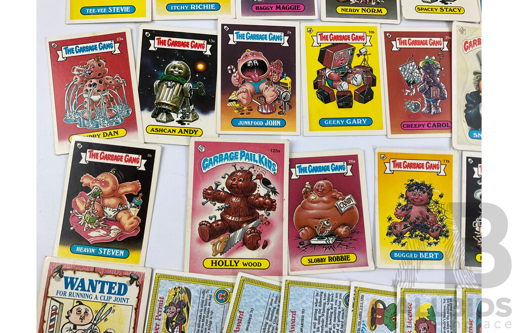 1980's Topps Garbage Pail Kids/Garbage Gang Collector Cards Including Slobby Robbe, Frigid Bridget, Loony Lenny, Heavin' Steven and More