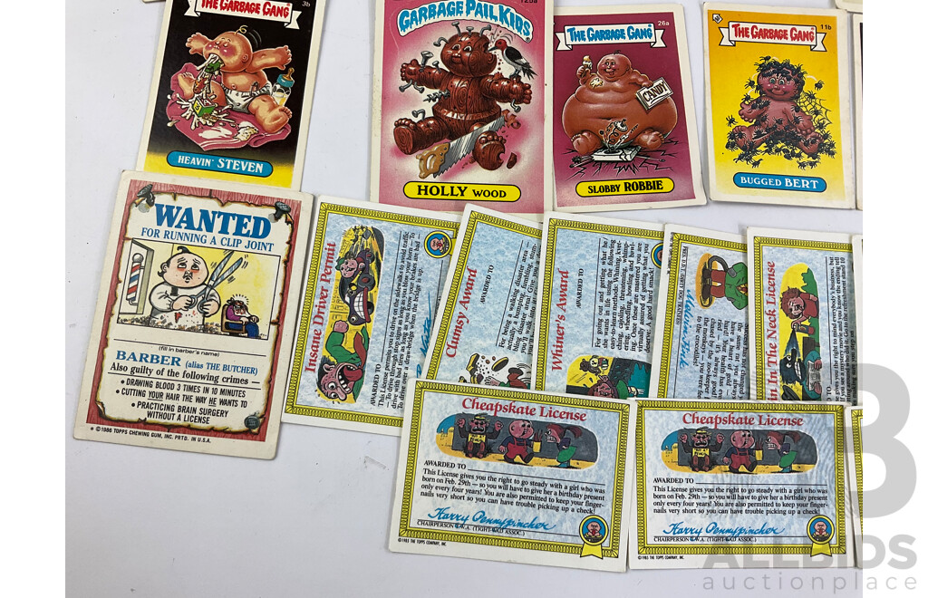 1980's Topps Garbage Pail Kids/Garbage Gang Collector Cards Including Slobby Robbe, Frigid Bridget, Loony Lenny, Heavin' Steven and More