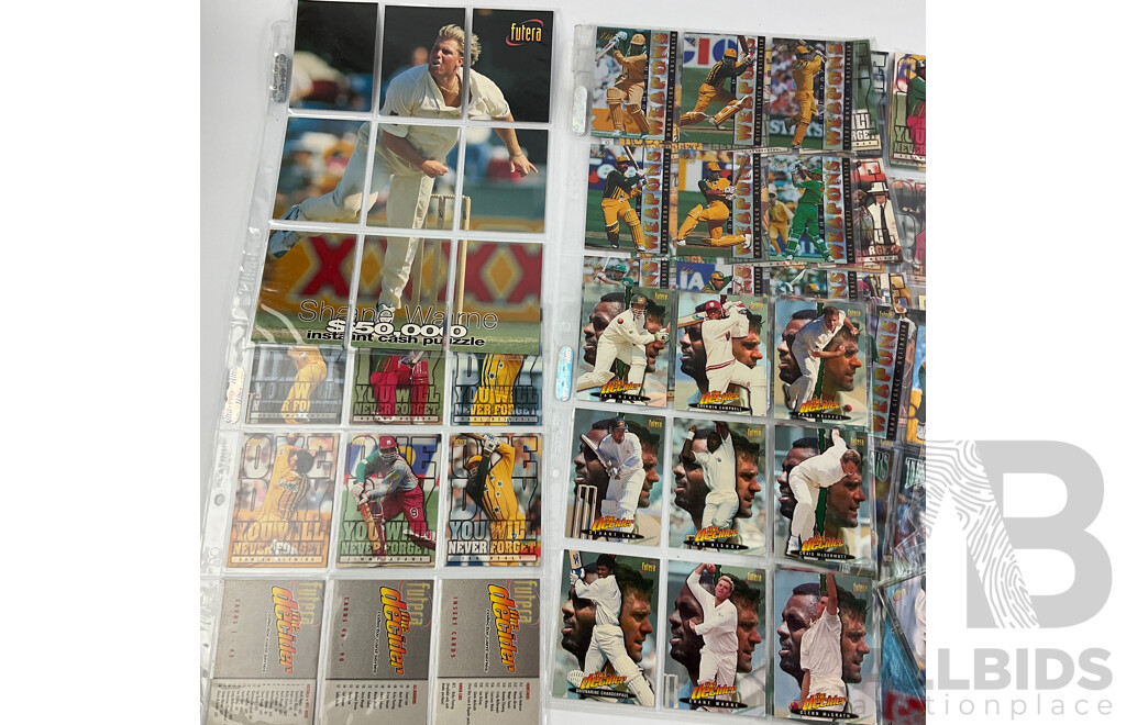 Collection of Futera Cricket Collector Cards Including Brian Lara, Shane Warne, Coutney Walsh, Ian Healy with Mixed AFL, Baseball and Basketball Cards