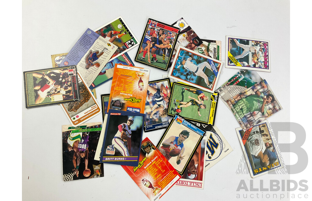 Collection of Futera Cricket Collector Cards Including Brian Lara, Shane Warne, Coutney Walsh, Ian Healy with Mixed AFL, Baseball and Basketball Cards