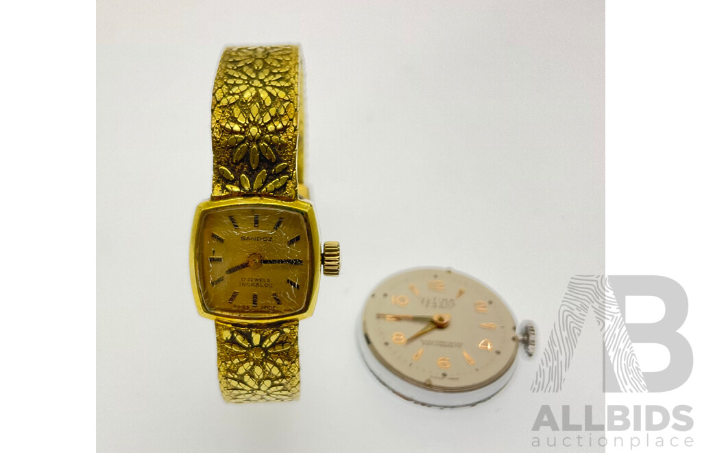 Women's Sandoz Gold Tone Seventeen Jewels Wrist Watch with Ultima Censor Five Jewels Movement, Both Swiss Made