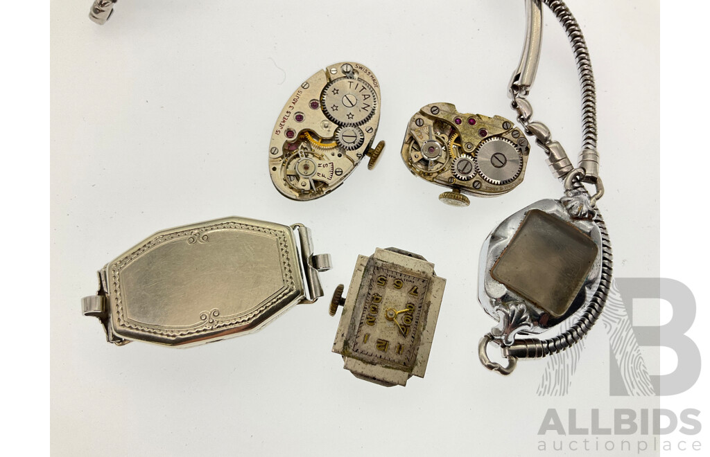 Collection of Women's Watch Movements and Cases Including Cyprus and Ritex De Luxe