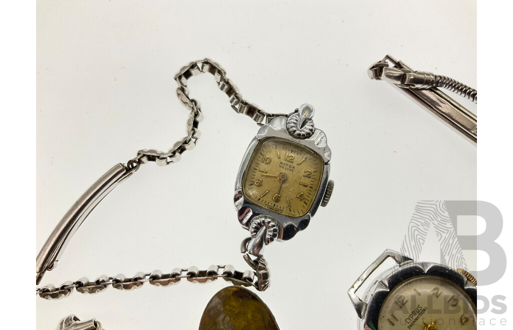 Collection of Women's Watch Movements and Cases Including Cyprus and Ritex De Luxe