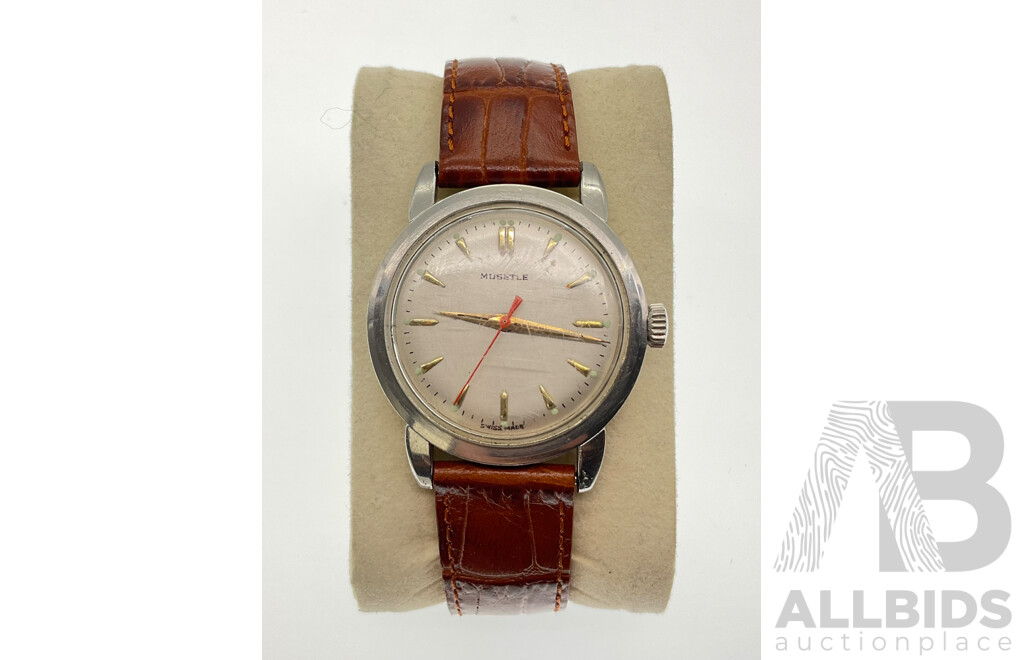 Vintage Musetle Wrist Watch with Leather Strap, Swiss Made