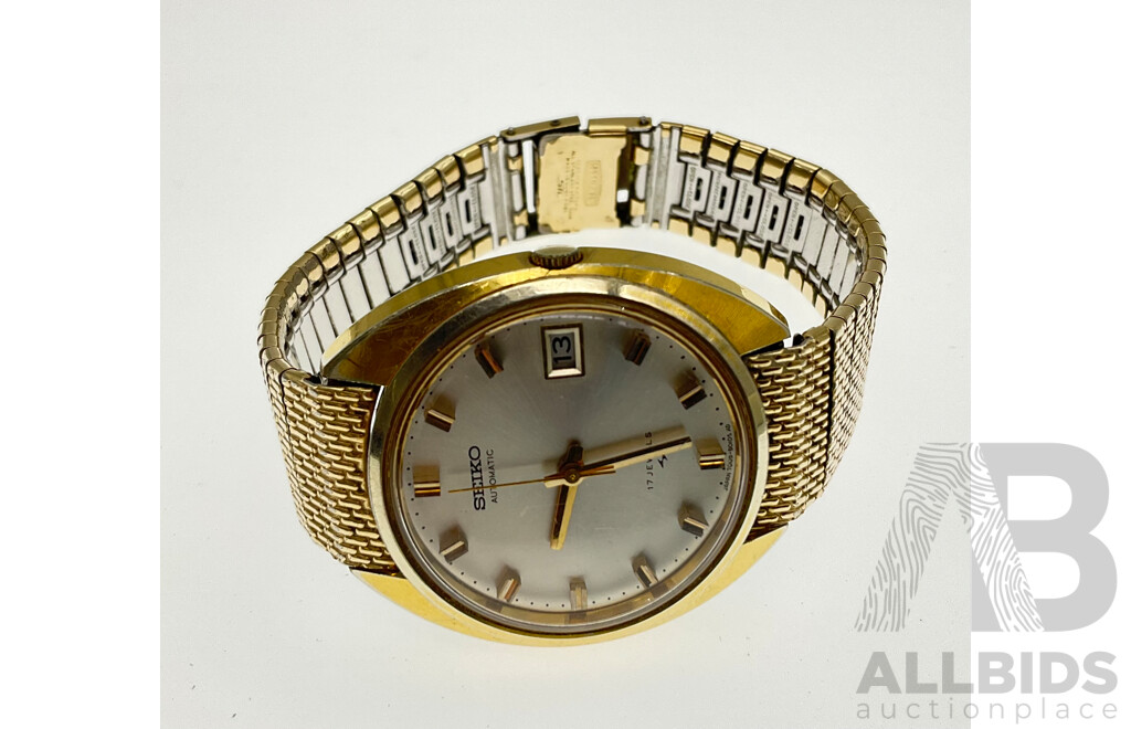 1960's Seiko Automatic Seventeen Jewels Gold Tone Wrist Watch